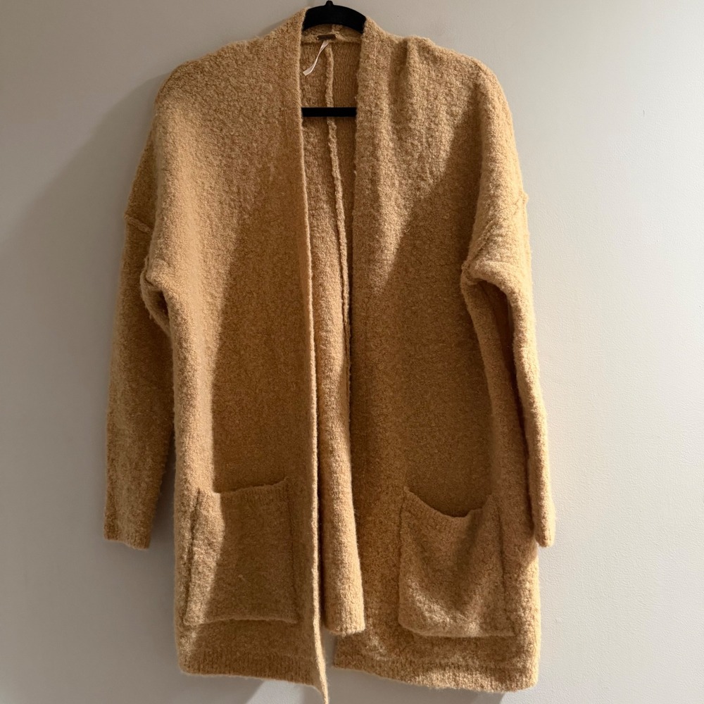 Free People Cardigan Womens XS Camel Tan Excellent Wool Mohair Boucle Knit
